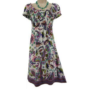 Size 10 PAISLEY-FLORAL PRINT RUCHED DRESS Spring Summer Wedding‎ Party Church